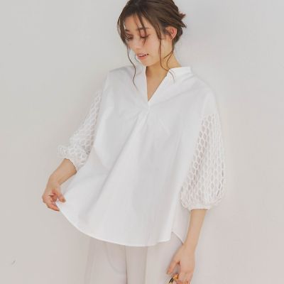 袖レーススキッパーブラウス≪手洗い可能≫