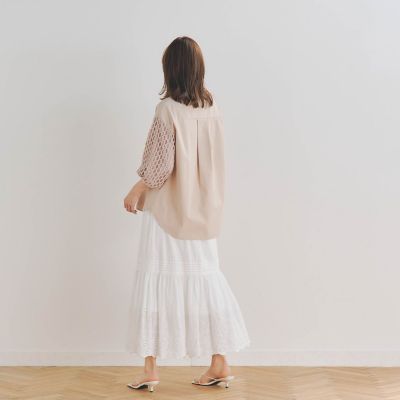 袖レーススキッパーブラウス≪手洗い可能≫