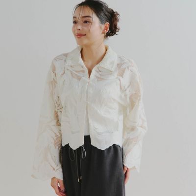 【カタログ掲載】リーフ刺繍メッシュブラウス≪洗濯機で洗える≫
