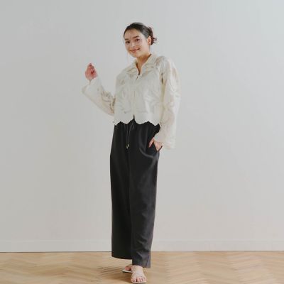 【カタログ掲載】リーフ刺繍メッシュブラウス≪洗濯機で洗える≫