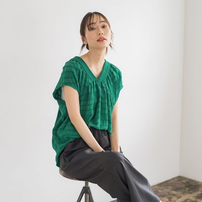 ＜Droite lautreamont (Women)＞シャーリングボーダーブラウス≪手洗い可能≫