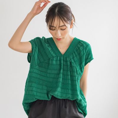 シャーリングボーダーブラウス≪手洗い可能≫