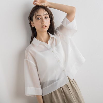 Droite lautreamont (Women)/ドロワットロートレアモン さらさらシアークロップドシャツ≪洗濯機で洗える≫