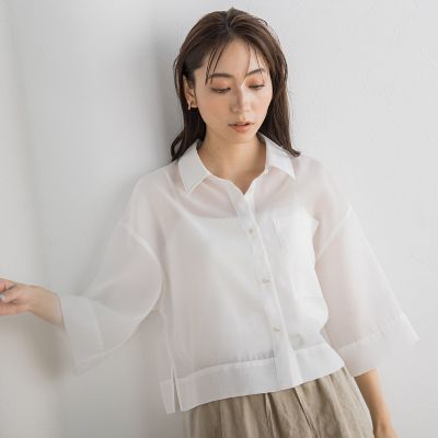 さらさらシアークロップドシャツ≪洗濯機で洗える≫