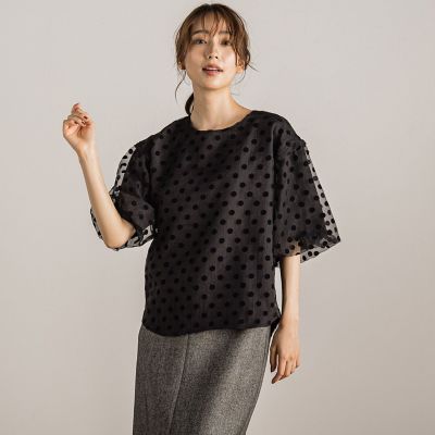 フロッキードットブラウス≪手洗い可能≫
