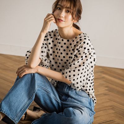 フロッキードットブラウス≪手洗い可能≫