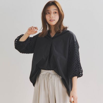袖レーススキッパーブラウス≪手洗い可能≫
