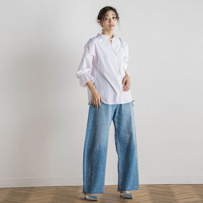 Brocante 5ozデニム 前後2WAY フリルシャツ 日本製 前後2WAYフリルブラウス≪洗濯機で洗える≫ | Droite lautreamont