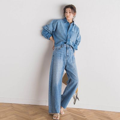 デニムクロップドシャツ≪洗濯機で洗える≫