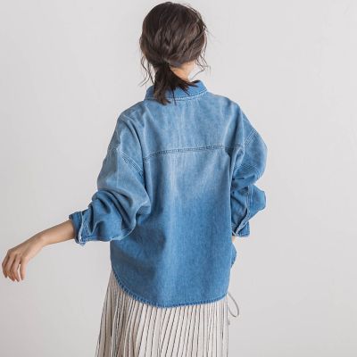 デニムクロップドシャツ≪洗濯機で洗える≫