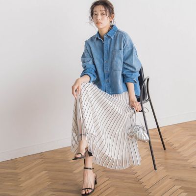 デニムクロップドシャツ≪洗濯機で洗える≫
