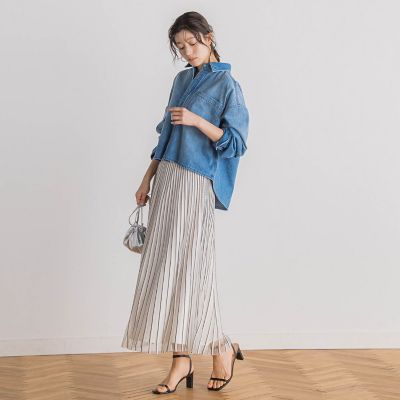 デニムクロップドシャツ≪洗濯機で洗える≫