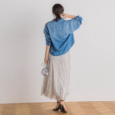 デニムクロップドシャツ≪洗濯機で洗える≫