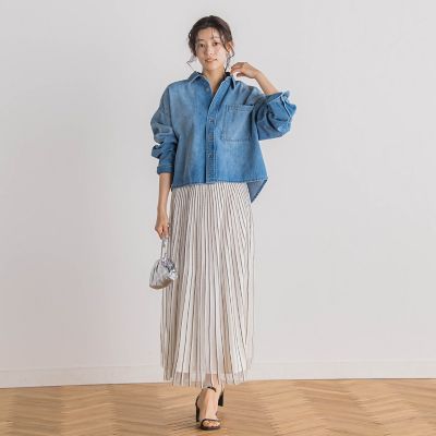 デニムクロップドシャツ≪洗濯機で洗える≫