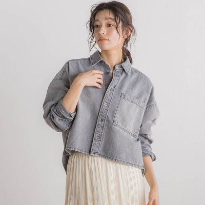 デニムクロップドシャツ≪洗濯機で洗える≫