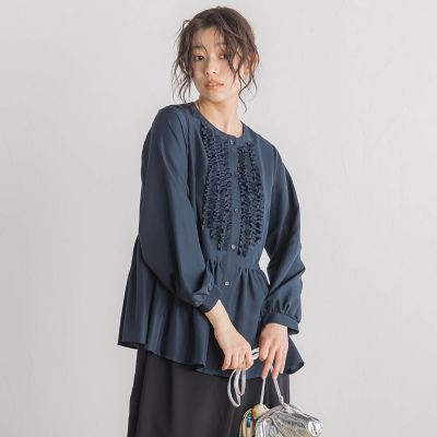 フィブリルサテンフリルブラウス≪手洗い可能≫ フィブリルサテンフリルブラウス≪手洗い可能≫ | Droite