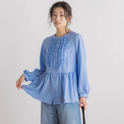 フィブリルサテンフリルブラウス≪手洗い可能≫ フィブリルサテンフリルブラウス≪手洗い可能≫ | Droite