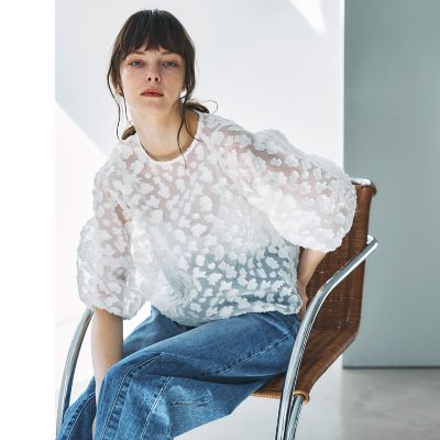 Flower Jacquardブラウス≪洗濯機で洗える≫ | Droite 