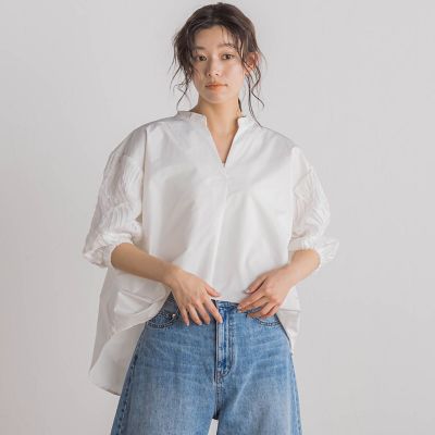 袖刺繍レーススキッパー７分袖ブラウス≪手洗い可能≫