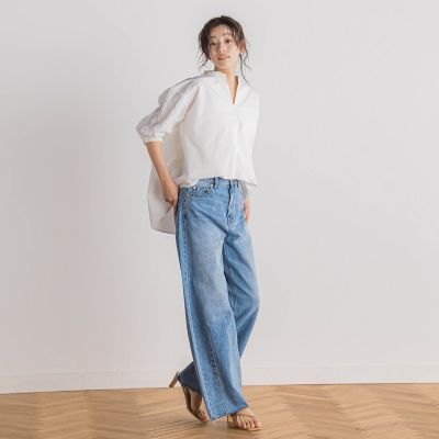 袖刺繍レーススキッパー７分袖ブラウス≪手洗い可能≫