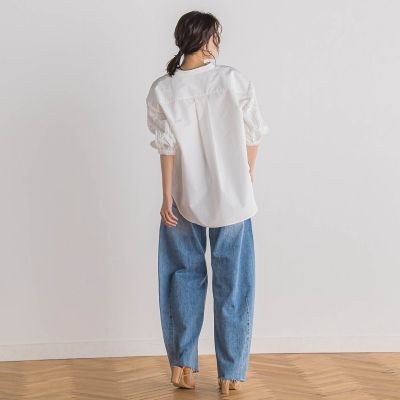 袖刺繍レーススキッパー７分袖ブラウス≪手洗い可能≫
