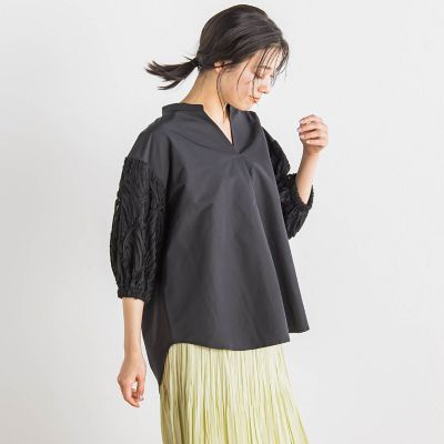 袖刺繍レーススキッパー７分袖ブラウス≪手洗い可能≫