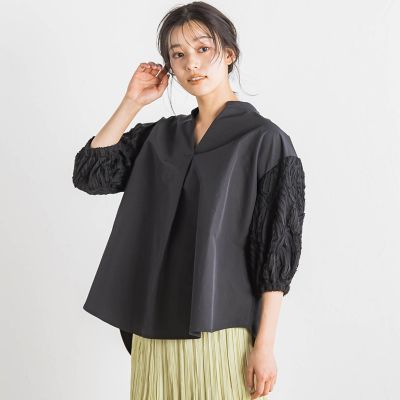袖刺繍レーススキッパー７分袖ブラウス≪手洗い可能≫