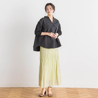 袖刺繍レーススキッパー７分袖ブラウス≪手洗い可能≫