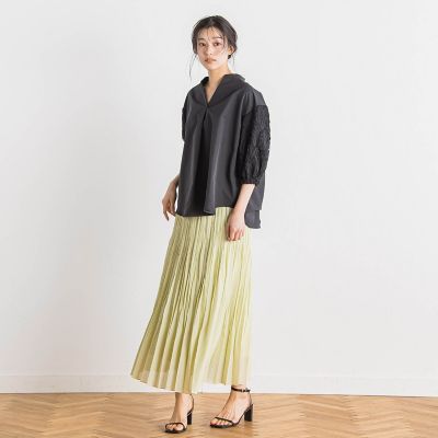 袖刺繍レーススキッパー７分袖ブラウス≪手洗い可能≫