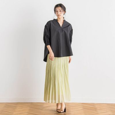 袖刺繍レーススキッパー７分袖ブラウス≪手洗い可能≫
