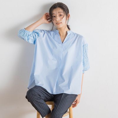 袖刺繍レーススキッパー７分袖ブラウス≪手洗い可能≫