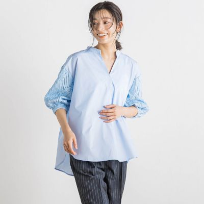 袖刺繍レーススキッパー７分袖ブラウス≪手洗い可能≫