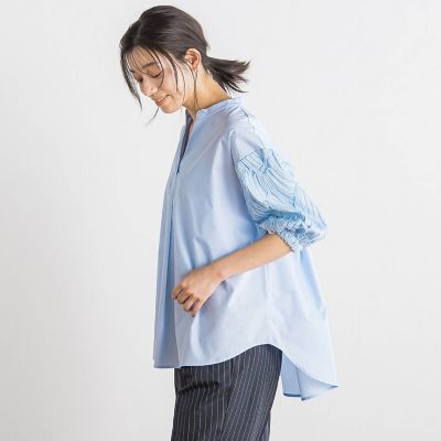 袖刺繍レーススキッパー７分袖ブラウス≪手洗い可能≫