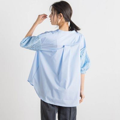 袖刺繍レーススキッパー７分袖ブラウス≪手洗い可能≫