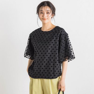フロッキードットブラウス≪手洗い可能≫