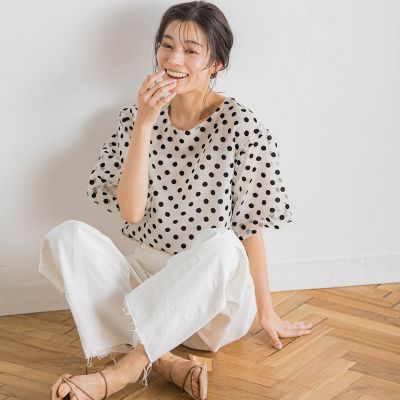 フロッキードットブラウス≪手洗い可能≫