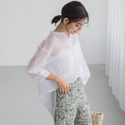 【ＷＥＢ限定】シアーリネンライクＢＡＣＫリボンシャツ≪手洗い可能≫