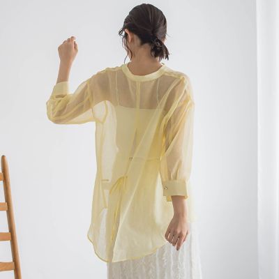 【ＷＥＢ限定】シアーリネンライクＢＡＣＫリボンシャツ≪手洗い可能≫