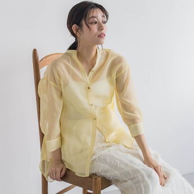 【ＷＥＢ限定】シアーリネンライクＢＡＣＫリボンシャツ≪手洗い可能≫