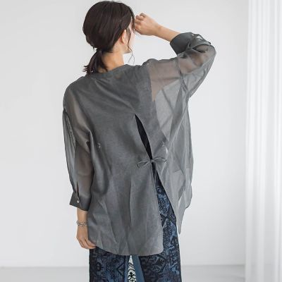 【ＷＥＢ限定】シアーリネンライクＢＡＣＫリボンシャツ≪手洗い可能≫