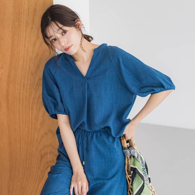 ＜Droite lautreamont (Women)＞タンブラーブッチャーキーネックブラウス≪手洗い可能≫