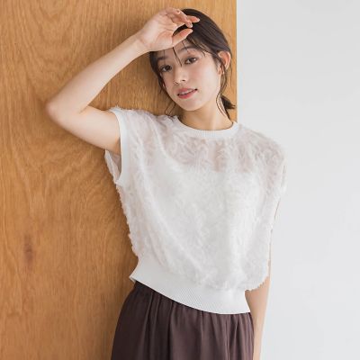 ＜Droite lautreamont (Women)＞シアーカットジャガードブラウス≪洗濯機で洗える≫