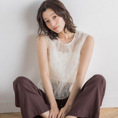 リボンカットジャガードブラウス≪手洗い可能≫