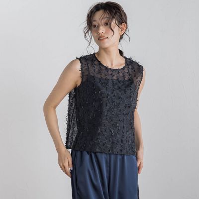 リボンカットジャガードブラウス≪手洗い可能≫