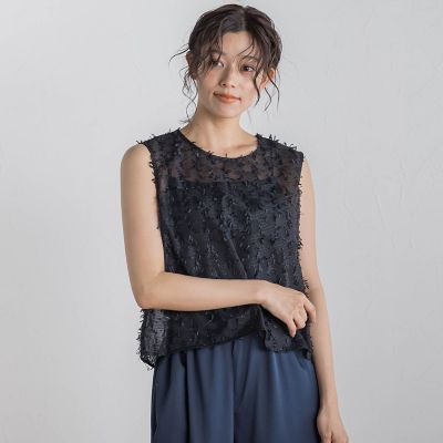 リボンカットジャガードブラウス≪手洗い可能≫