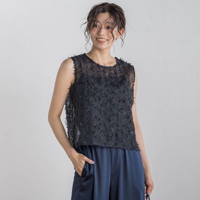 リボンカットジャガードブラウス≪手洗い可能≫