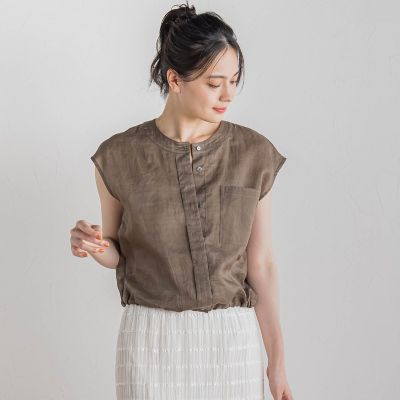 ＜Droite lautreamont (Women)＞リネンドロストノースリブラウス≪手洗い可能≫