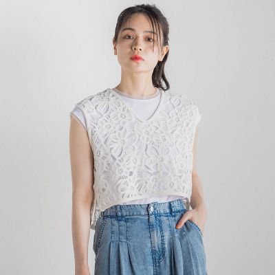 【SALE】Droite lautreamont (Women)/ドロワットロートレアモン コットンレースベスト&#8810;手洗い可能&#8811; 02オフホワイト トップス【三越伊勢丹/公式】