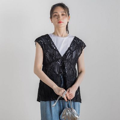 チュールコード刺繍ビスチェ≪洗濯機で洗える≫
