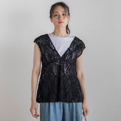チュールコード刺繍ビスチェ≪洗濯機で洗える≫